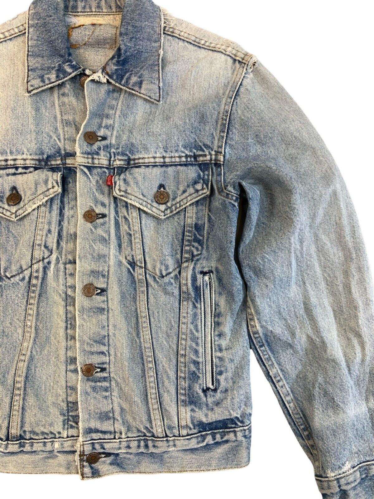 VTG 80s LEVIS RED TAB TYPE 3 TRUCKER DENIM JACKET ROCKABILLY MOD SKINS XS 34