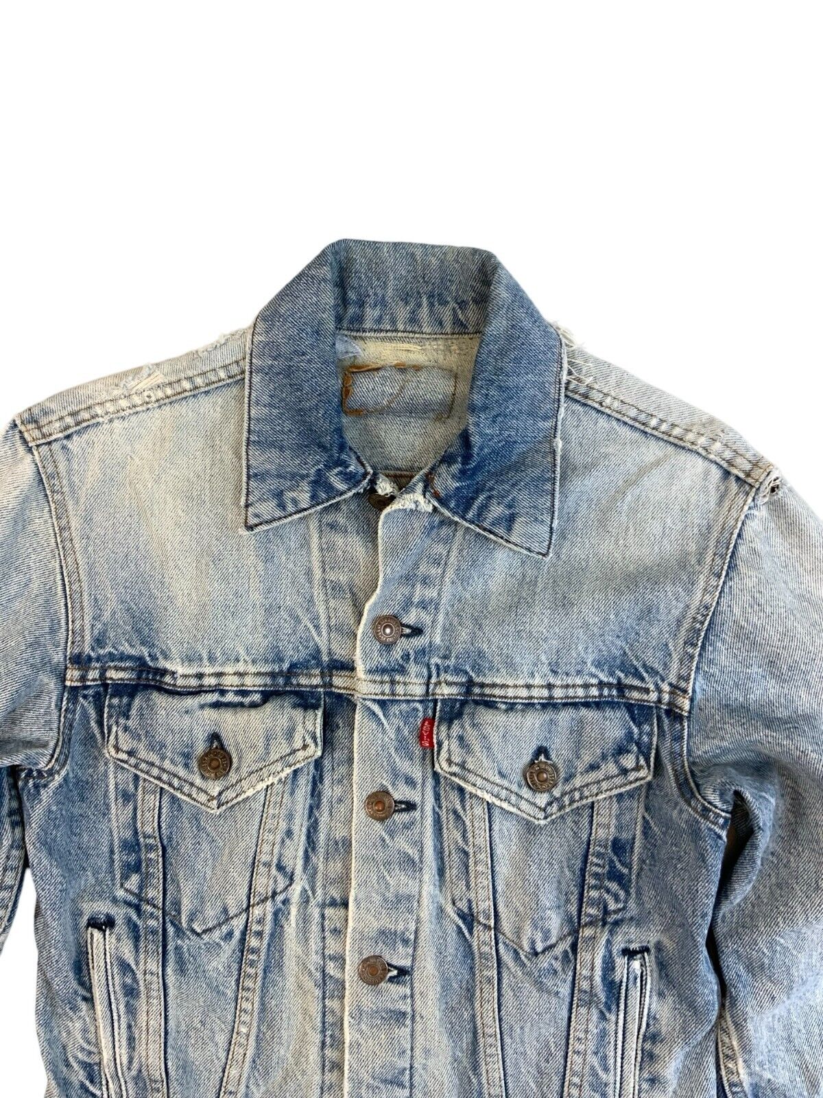 VTG 80s LEVIS RED TAB TYPE 3 TRUCKER DENIM JACKET ROCKABILLY MOD SKINS XS 34