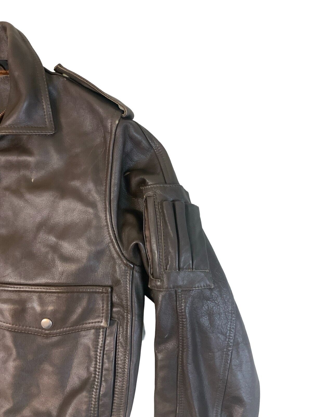 VTG A-2 USAF US MILITARY STYLE HEAVY BROWN LEATHER BOMBER JACKET ROCKABILLY S 36