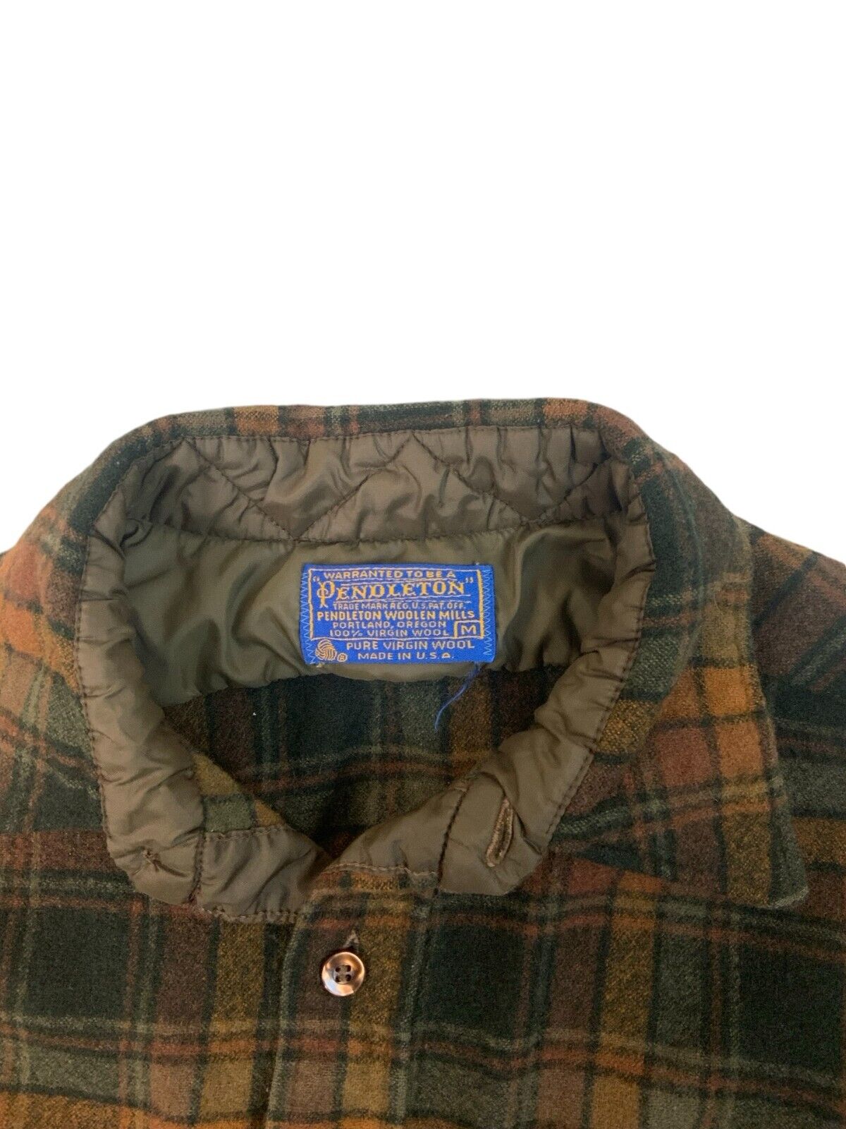 VTG 1970s USA PENDLETON BROWN PLAID VIRGIN WOOL SHIRT ROCKABILLY HOT ROD S 38”