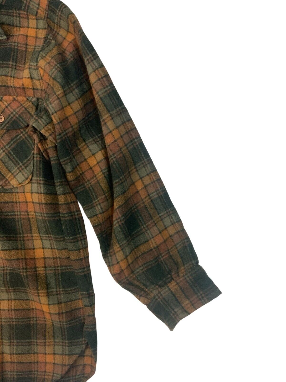 VTG 1970s USA PENDLETON BROWN PLAID VIRGIN WOOL SHIRT ROCKABILLY HOT ROD S 38”