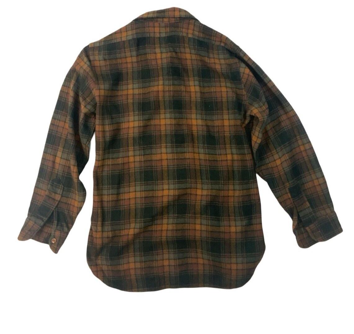 VTG 1970s USA PENDLETON BROWN PLAID VIRGIN WOOL SHIRT ROCKABILLY HOT ROD S 38”