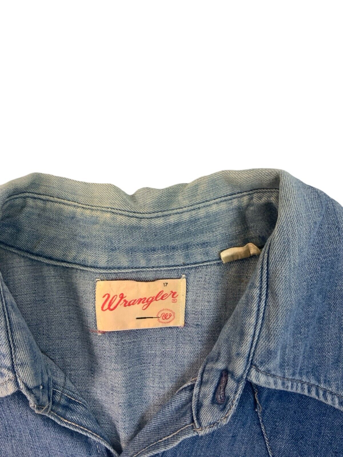 VTG EARLY 70S WRANGLER DENIM PEARL SNAP WESTERN SHIRT SINGLESTITCH TAILORED L 42