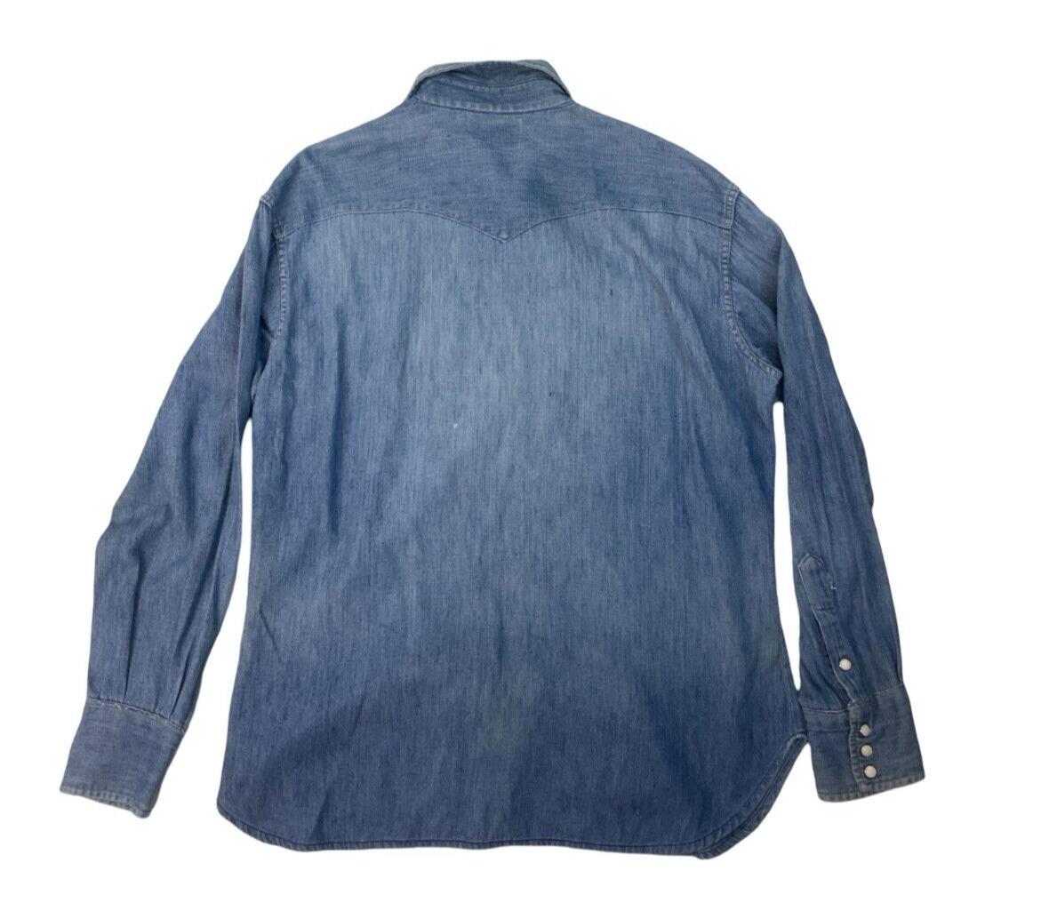 VTG EARLY 70S WRANGLER DENIM PEARL SNAP WESTERN SHIRT SINGLESTITCH TAILORED L 42