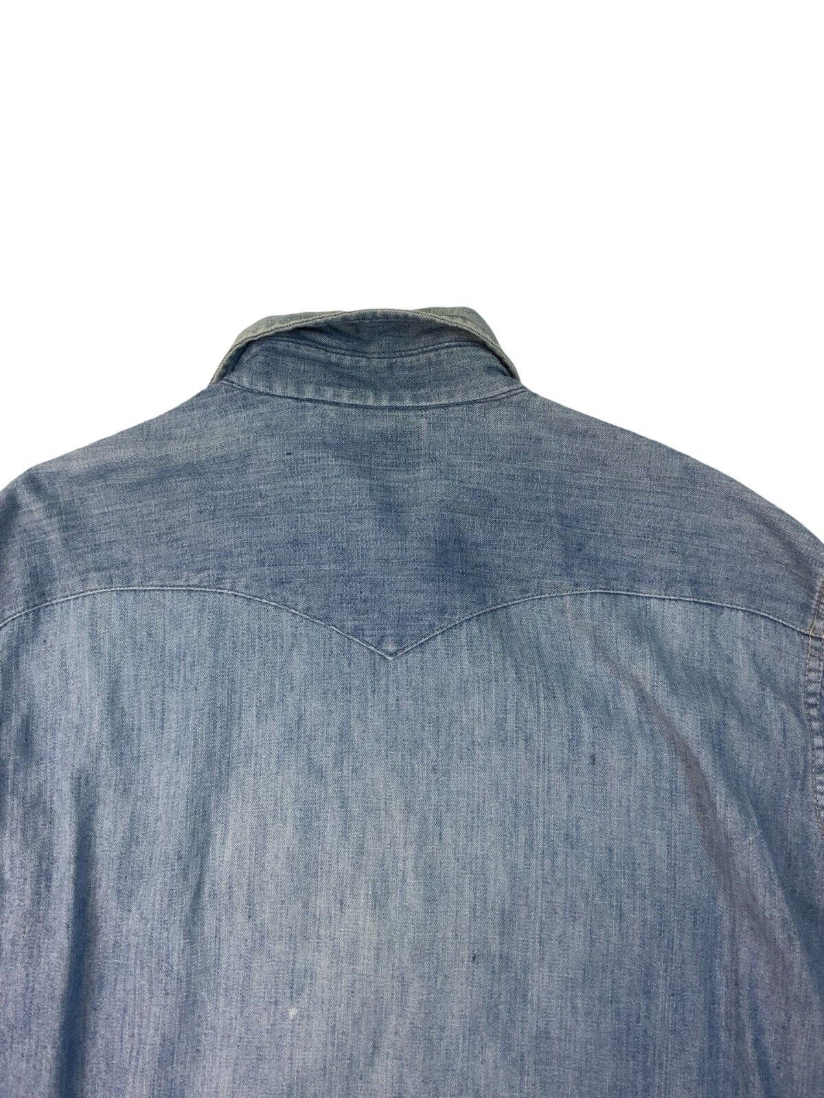 VTG EARLY 70S WRANGLER DENIM PEARL SNAP WESTERN SHIRT SINGLESTITCH TAILORED L 42