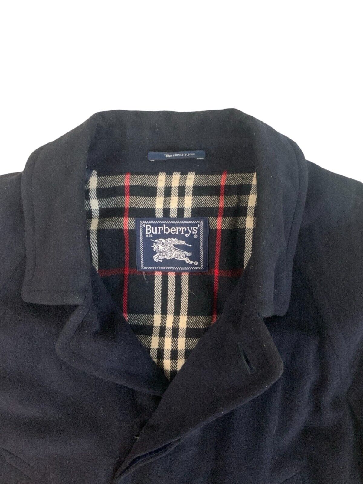 VINTAGE 1980s BURBERRYS OVERCOAT NAVY BLUE SIZE L