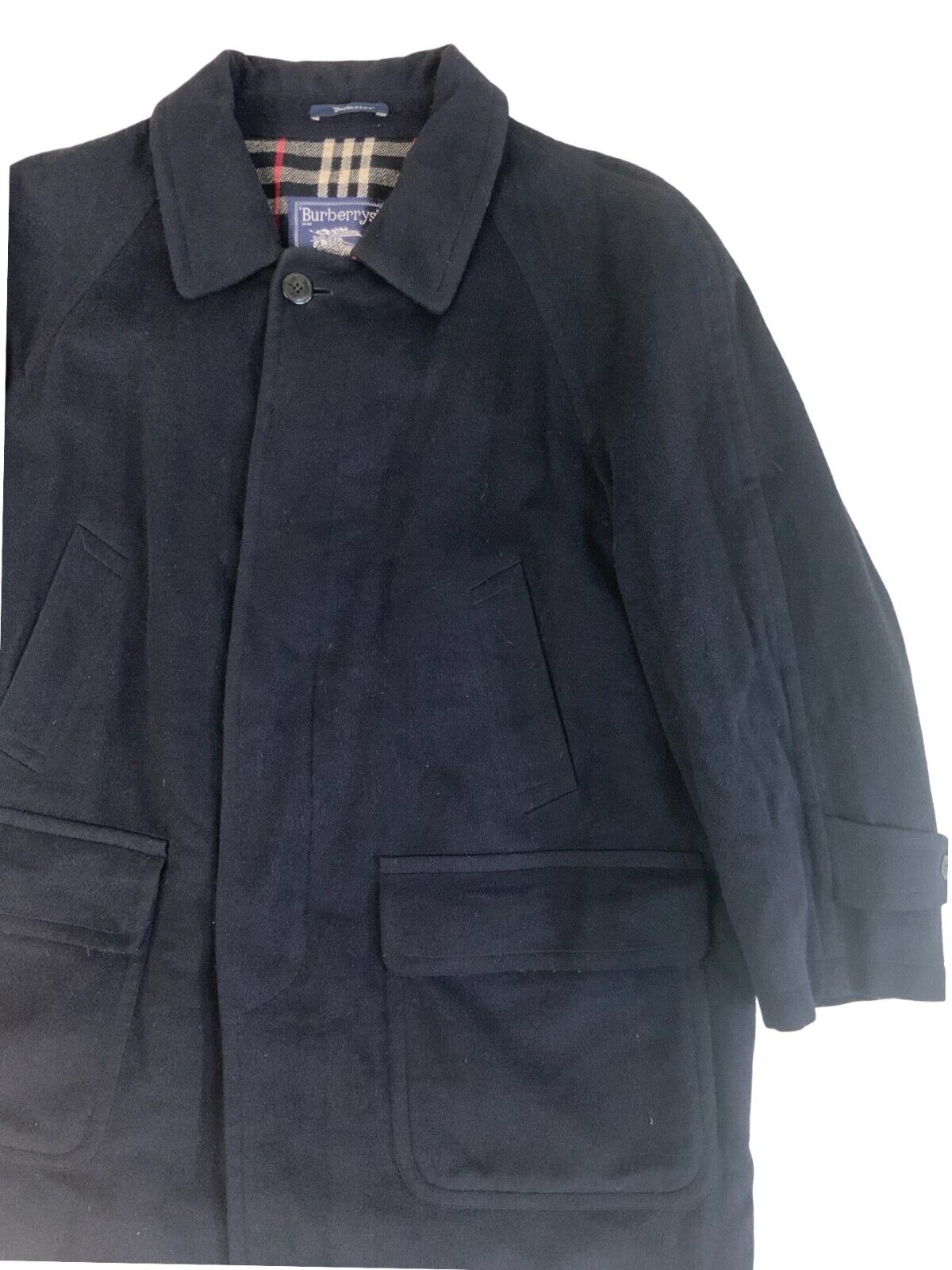 VINTAGE 1980s BURBERRYS OVERCOAT NAVY BLUE SIZE L