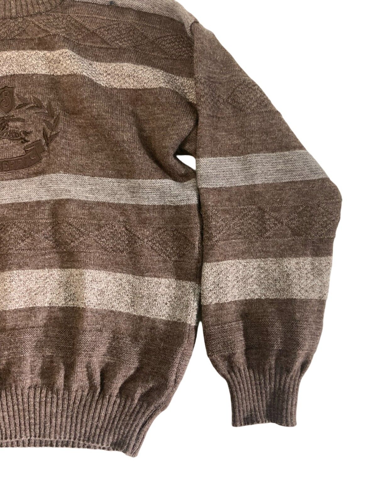 VTG 80s STRIPED BURBERRYS STRIPED CREW NECK KNIT JUMPER BROWN GREY SIZE L