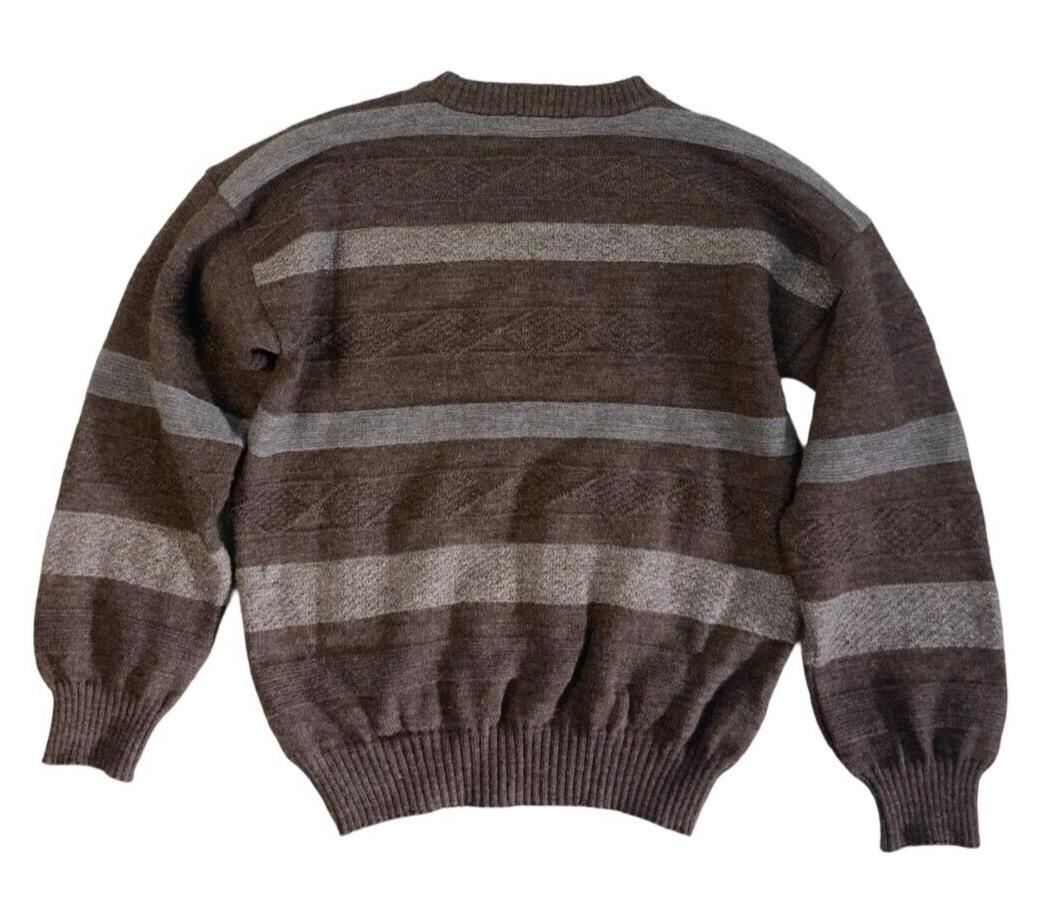 VTG 80s STRIPED BURBERRYS STRIPED CREW NECK KNIT JUMPER BROWN GREY SIZE L