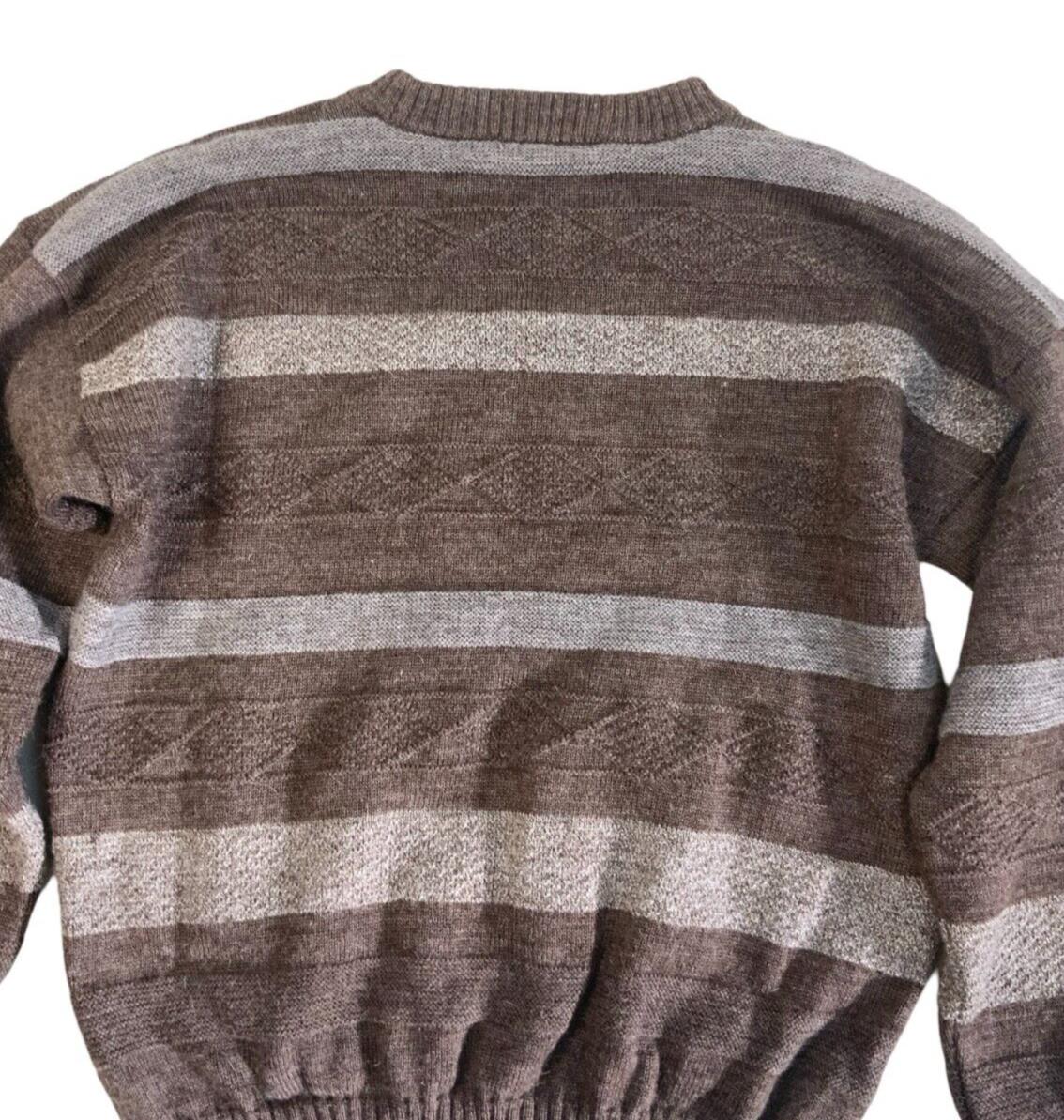 VTG 80s STRIPED BURBERRYS STRIPED CREW NECK KNIT JUMPER BROWN GREY SIZE L
