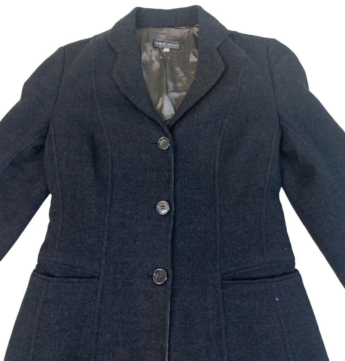 VTG 90s GIORGIO ARMANI CHARCOAL GREY BLACK DUSTER JACKET SIZE 8 10