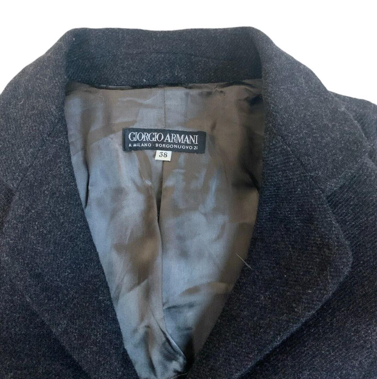 VTG 90s GIORGIO ARMANI CHARCOAL GREY BLACK DUSTER JACKET SIZE 8 10