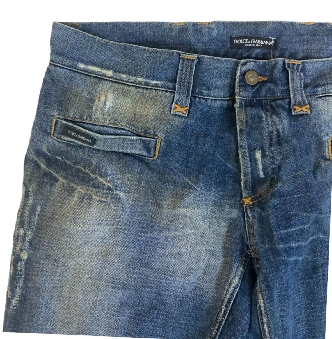 VINTAGE DOLCE AND GABBANA DISTRESSED STRAIGHT LEG JEANS MID BLUE WASH 38W 33L