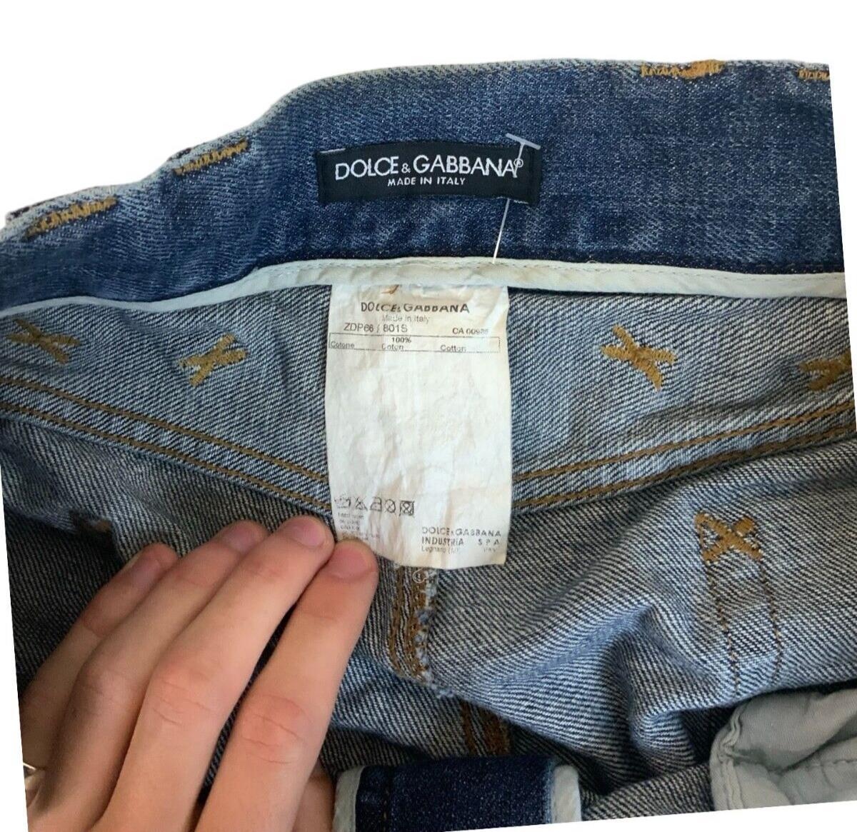 VINTAGE DOLCE AND GABBANA DISTRESSED STRAIGHT LEG JEANS MID BLUE WASH 38W 33L
