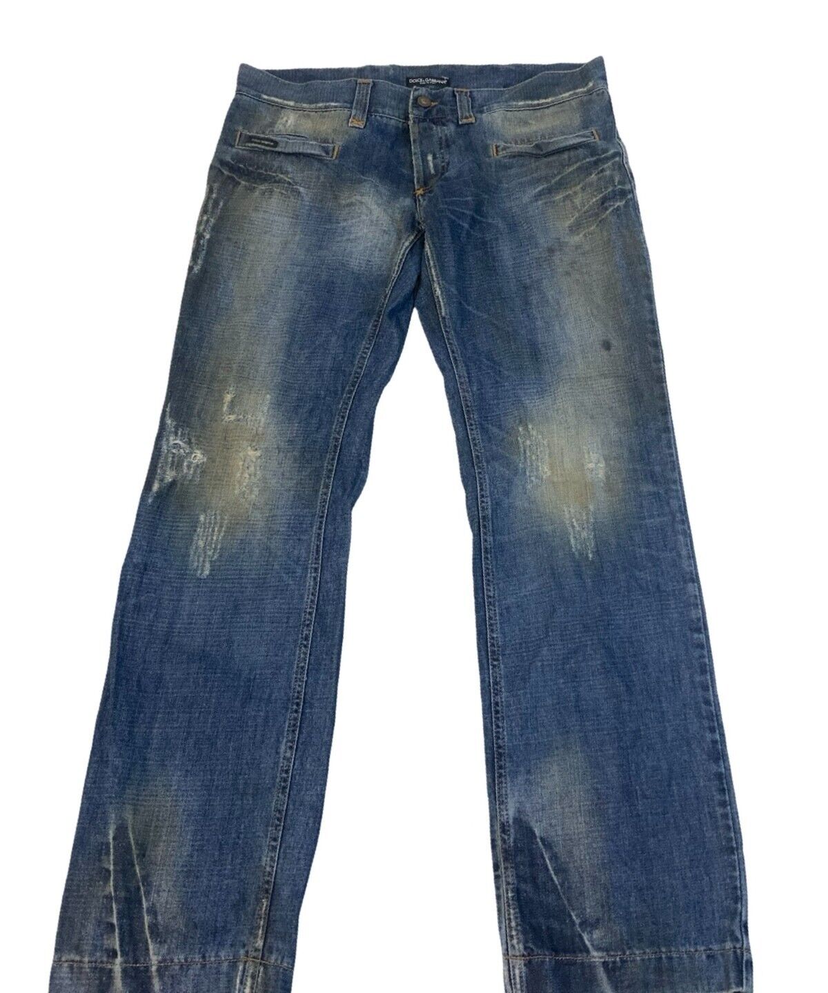 VINTAGE DOLCE AND GABBANA DISTRESSED STRAIGHT LEG JEANS MID BLUE WASH 38W 33L