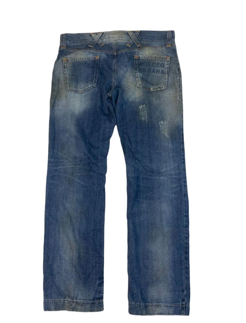 VINTAGE DOLCE AND GABBANA DISTRESSED STRAIGHT LEG JEANS MID BLUE WASH 38W 33L