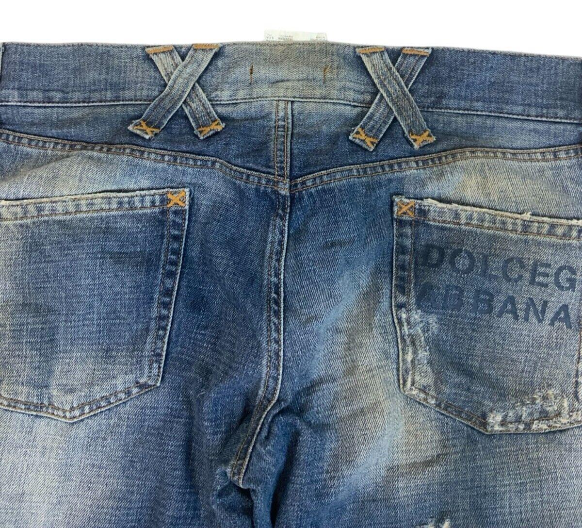 VINTAGE DOLCE AND GABBANA DISTRESSED STRAIGHT LEG JEANS MID BLUE WASH 38W 33L