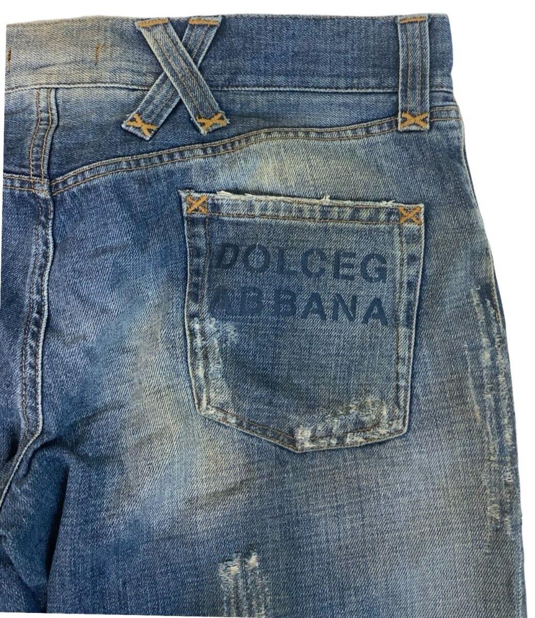 VINTAGE DOLCE AND GABBANA DISTRESSED STRAIGHT LEG JEANS MID BLUE WASH 38W 33L
