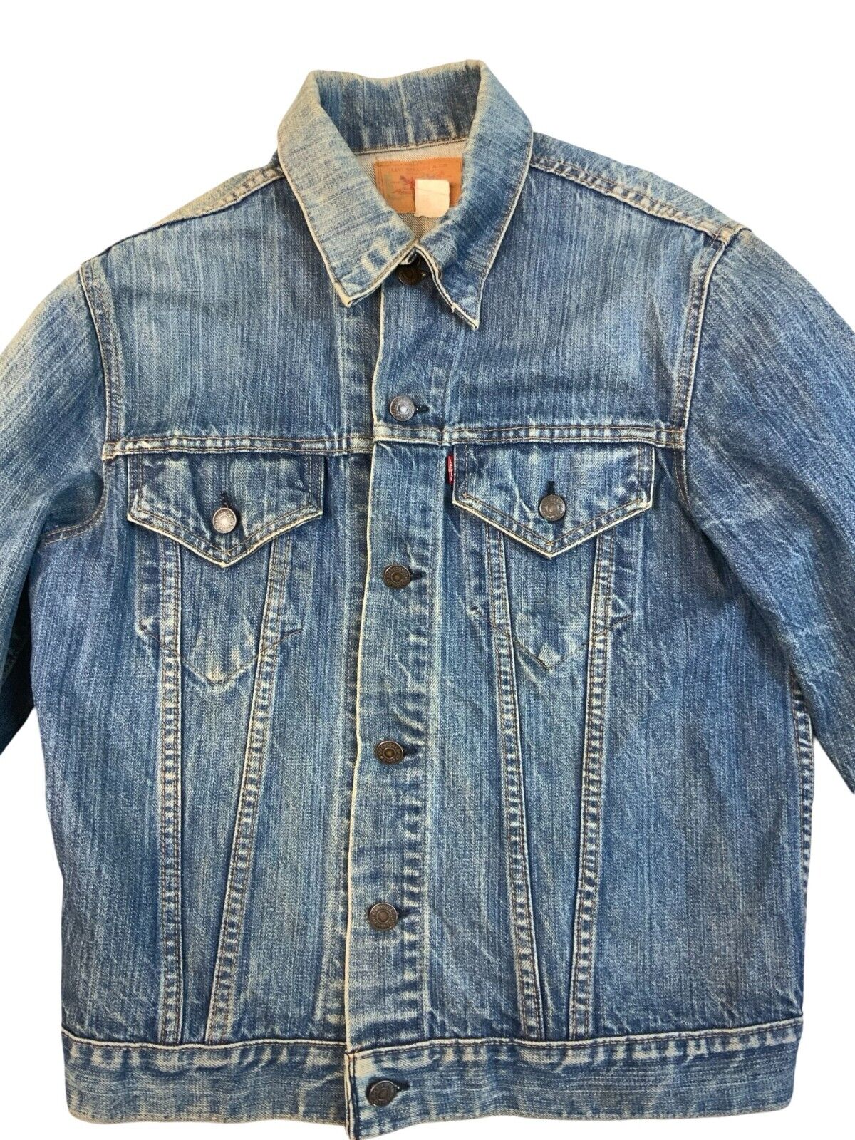 RARE VTG 70s USA MADE LEVIS RED TAB TYPE 3 TRUCKER DENIM JACKET MOD SKINS S 36”