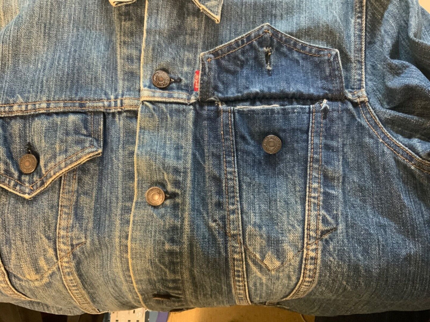 RARE VTG 70s USA MADE LEVIS RED TAB TYPE 3 TRUCKER DENIM JACKET MOD SKINS S 36”