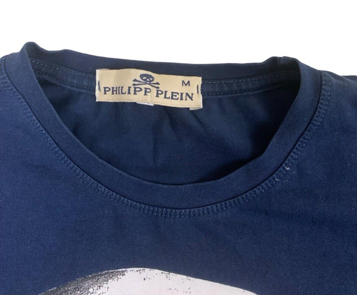 PHILIPP PLEIN GRAPHIC SKULL PRINT T SHIRT NAVY BLUE SIZE S