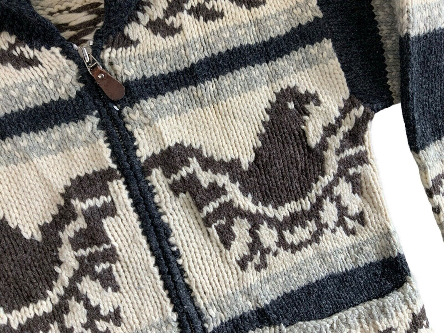 VTG NATIVE RALPH LAUREN CHAPS HAND KNIT COWICHAN CARDIGAN INDIAN ROCKABILLY M 40