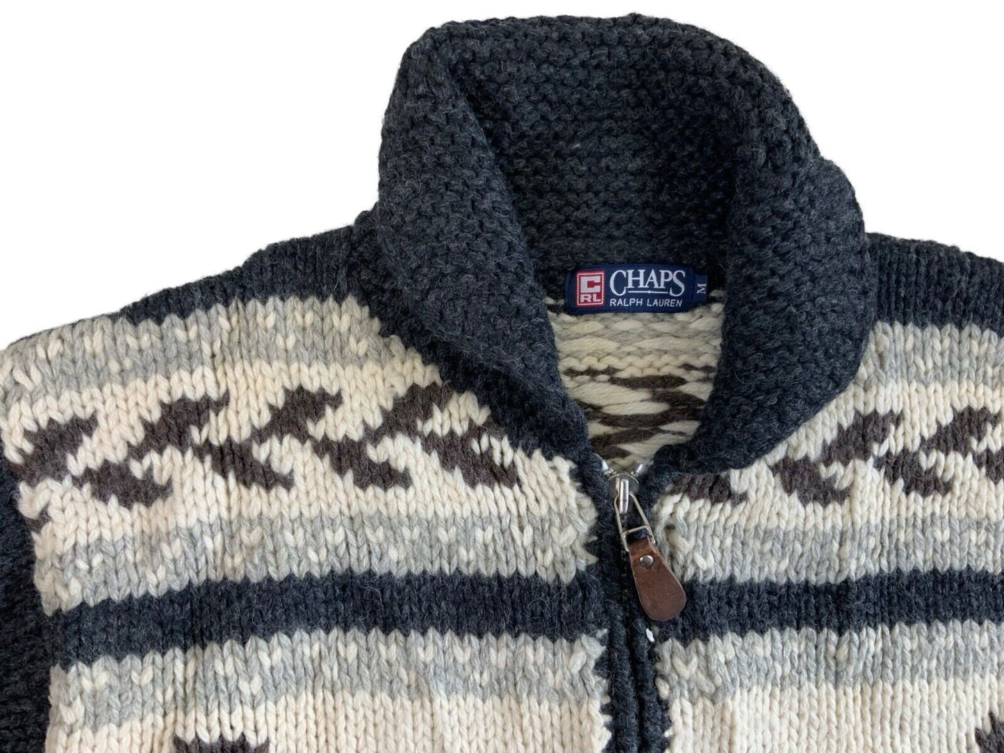 VTG NATIVE RALPH LAUREN CHAPS HAND KNIT COWICHAN CARDIGAN INDIAN ROCKABILLY M 40