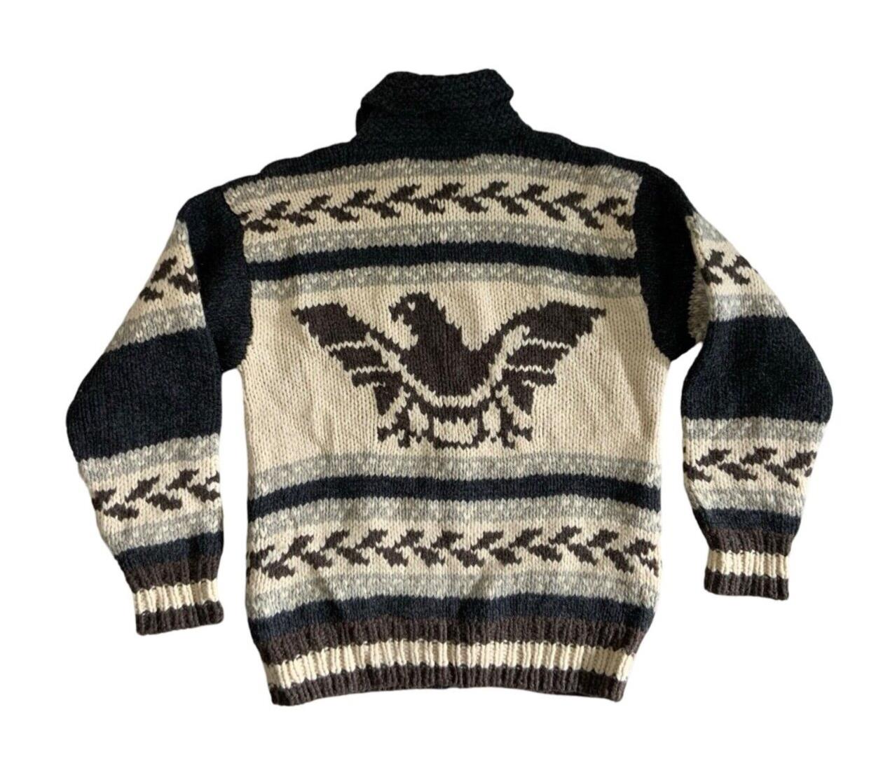 VTG NATIVE RALPH LAUREN CHAPS HAND KNIT COWICHAN CARDIGAN INDIAN ROCKABILLY M 40