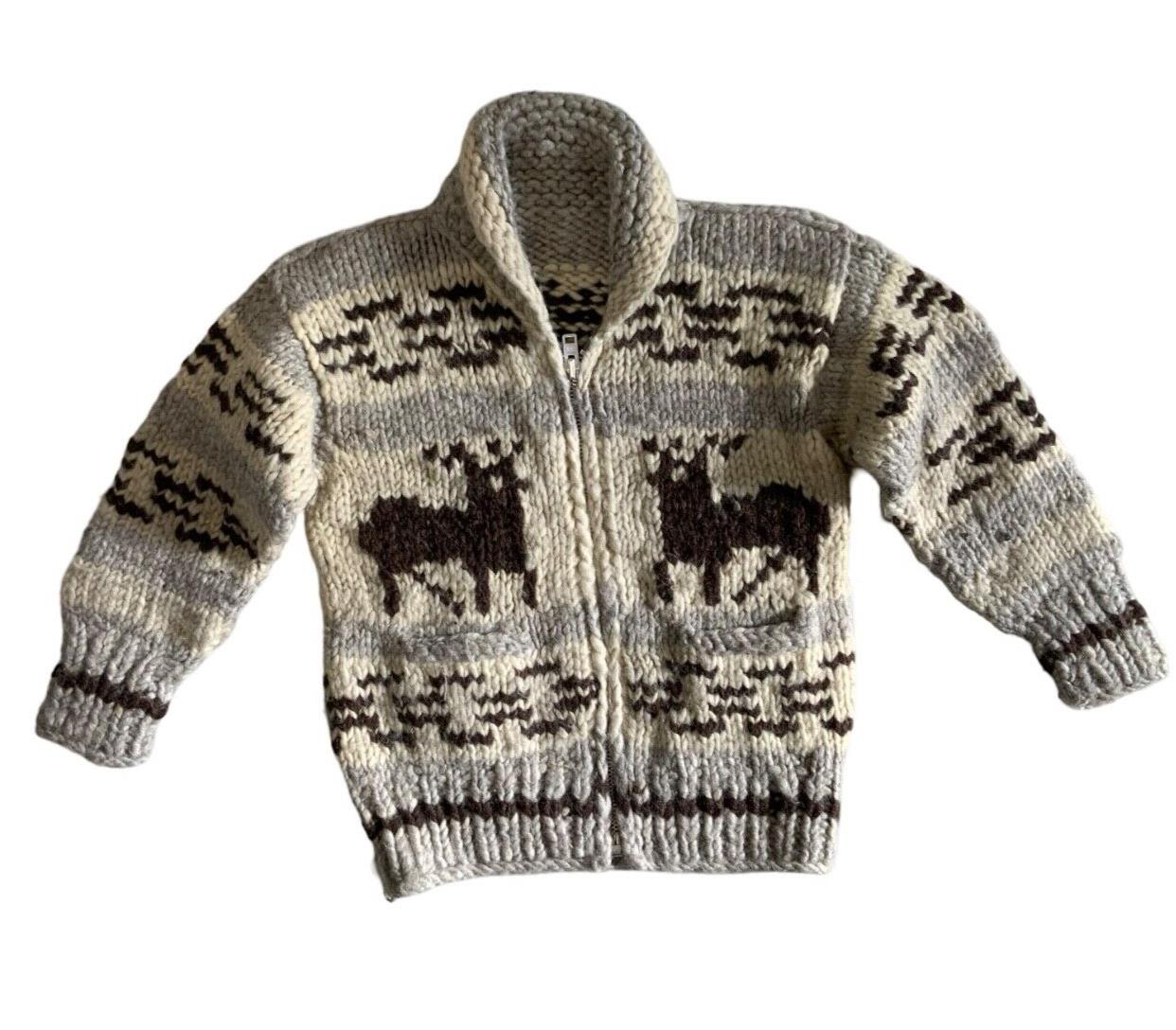 VTG NATIVE CANADIAN HAND KNIT COWICHAN CARDIGAN SALISH INDIAN ROCKABILLY XS 35”