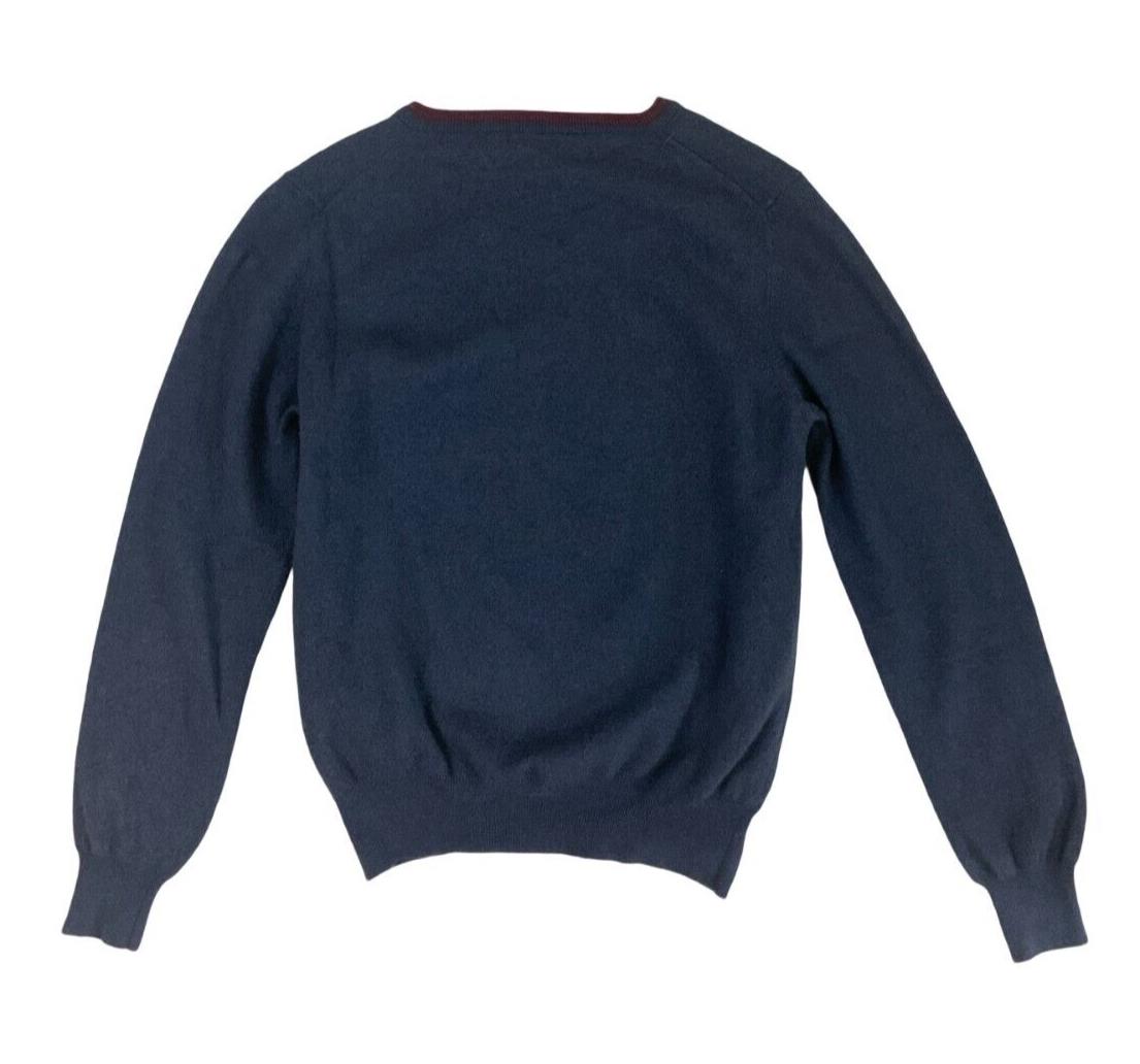 VTG 70s FRED PERRY WOOLLEN V NECK JUMPER CHARCOAL GREY BLUE SIZE S
