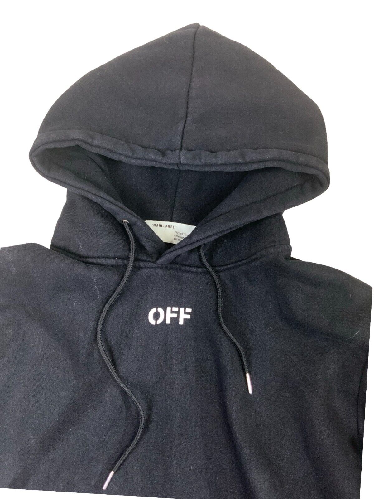 OFF WHITE MAIN LABEL BACK GRAPHIC PRINT BLACK HOODIE SIZE M