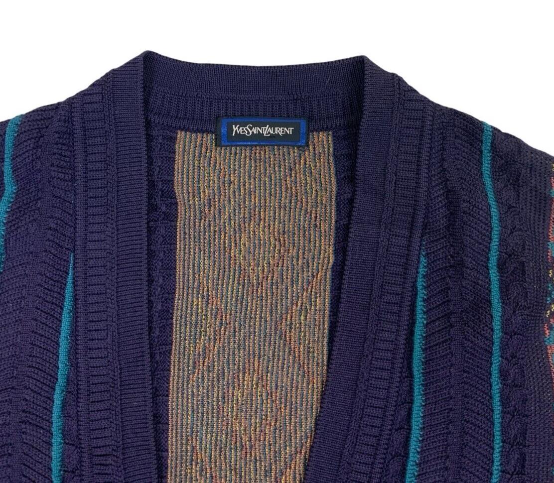 VTG 90s YVES SAINT LAURENT PURPLE BLUE V NECK CARDIGAN SIZE L