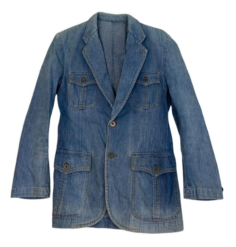 VTG 70s WRANGLER EQUIPMENTS MILITAIRES DENIM BLAZER TUXEDO JACKET VGC XS 34”