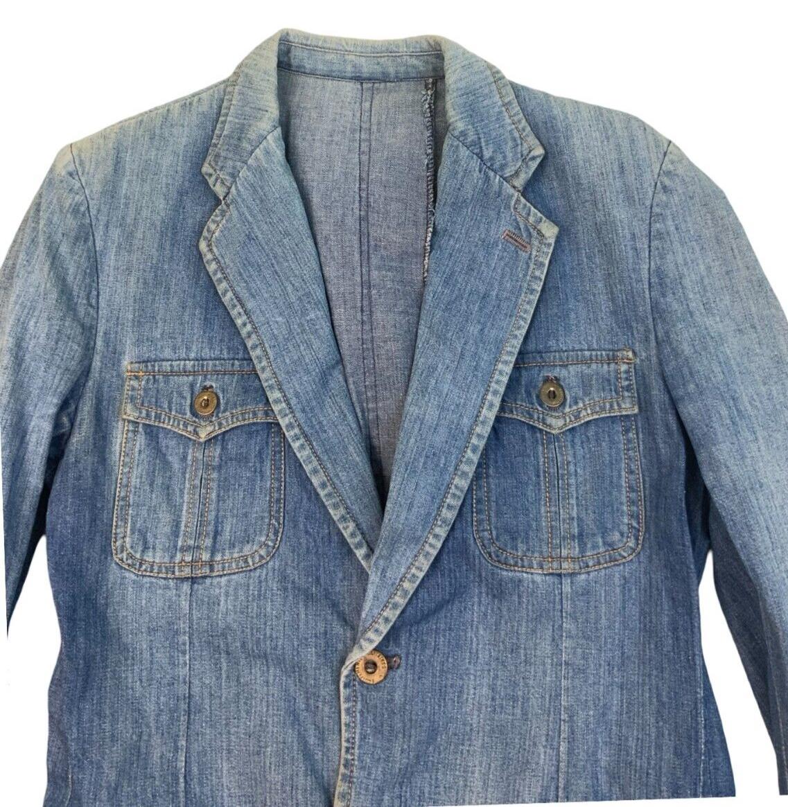VTG 70s WRANGLER EQUIPMENTS MILITAIRES DENIM BLAZER TUXEDO JACKET VGC XS 34”