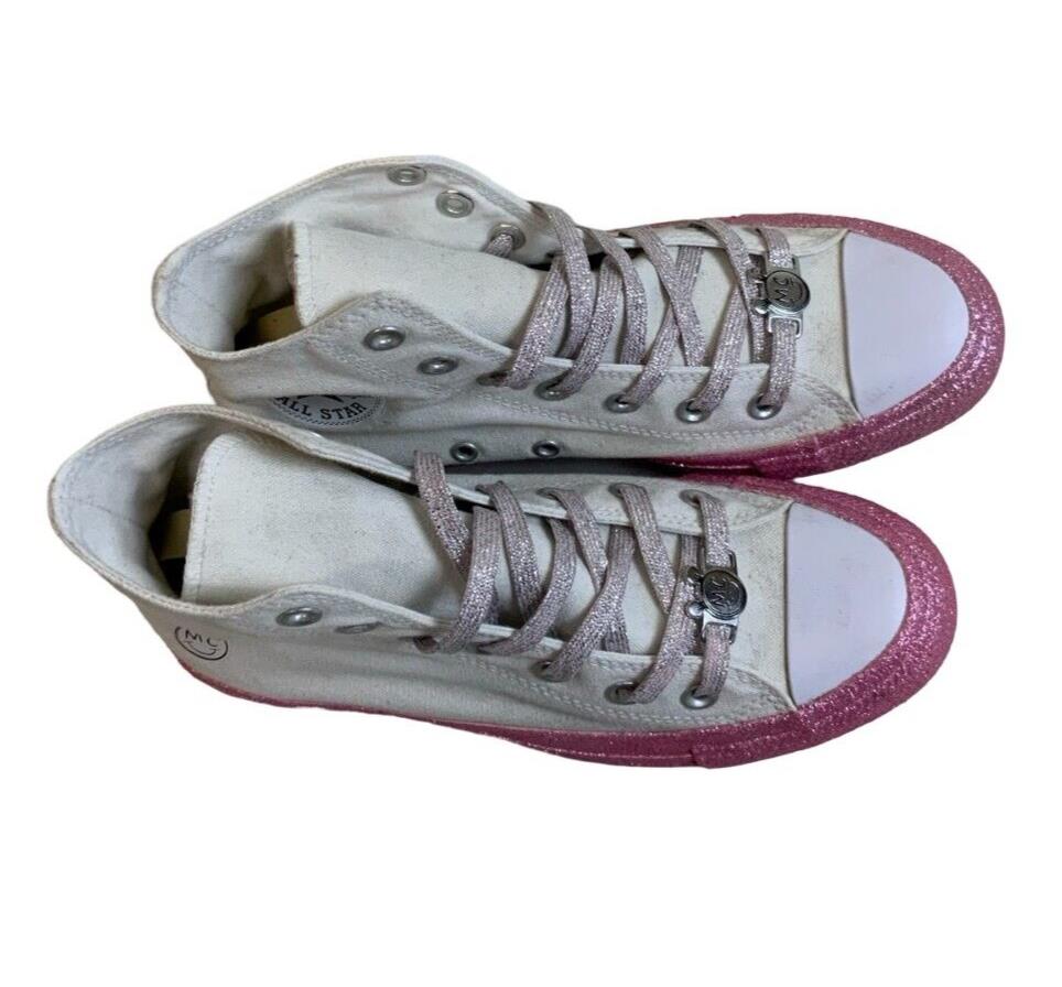 CONVERSE CHUCK TAYLOR HI TOP X MILEY CYRUS GLITTER PINK WHITE SIZE UK 5