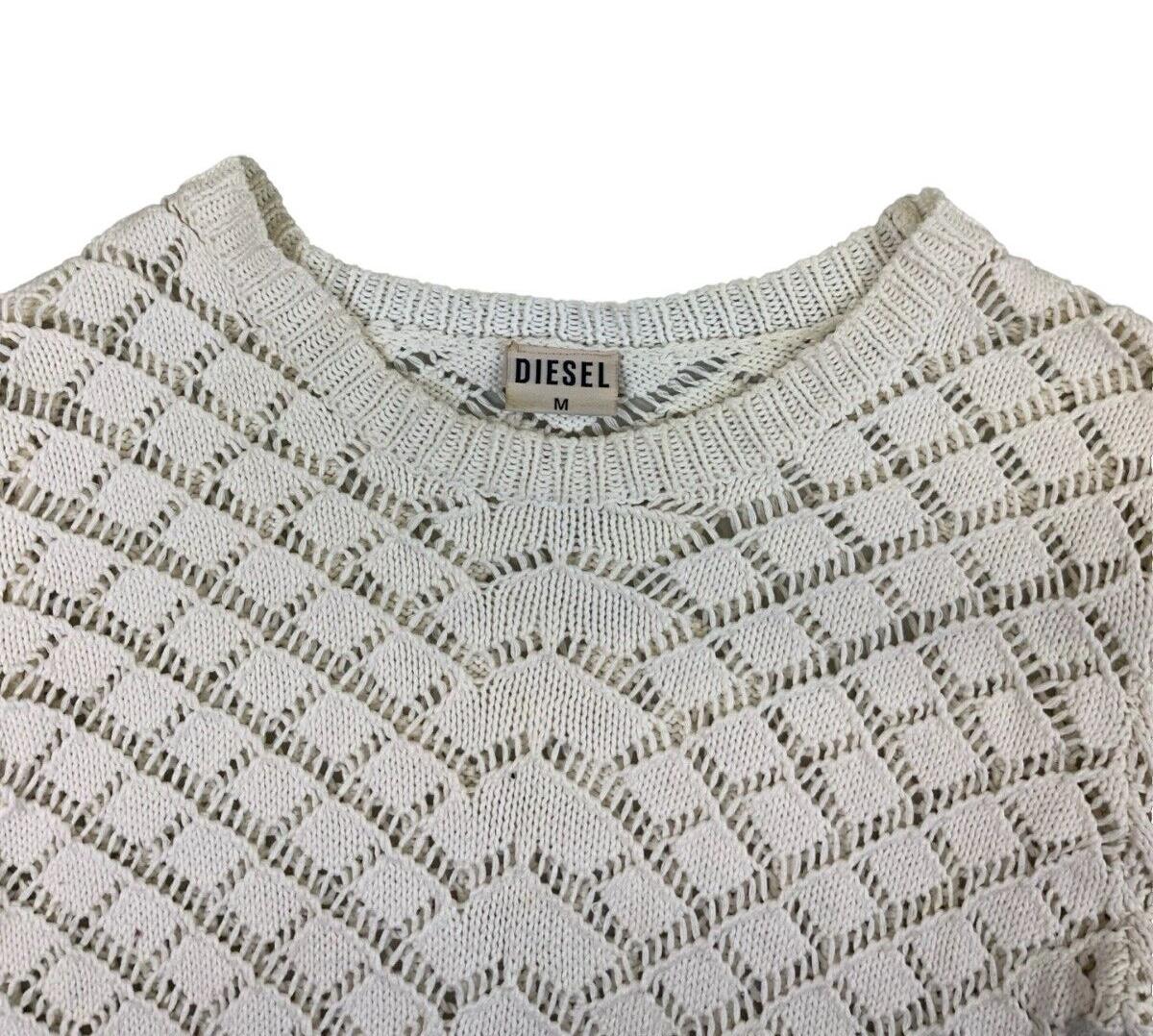VTG Y2K DIESEL LOOSE KNIT CROCHET WHITE JUMPER SIZE M