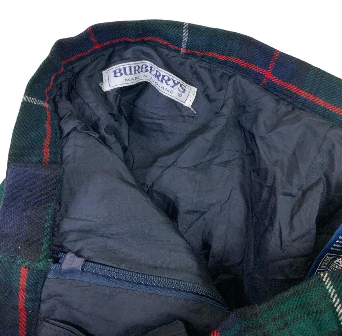 VTG 80s BURBERRYS GREEN NOVA CHECK TARTAN PLEATED KILT SKIRT SIZE S