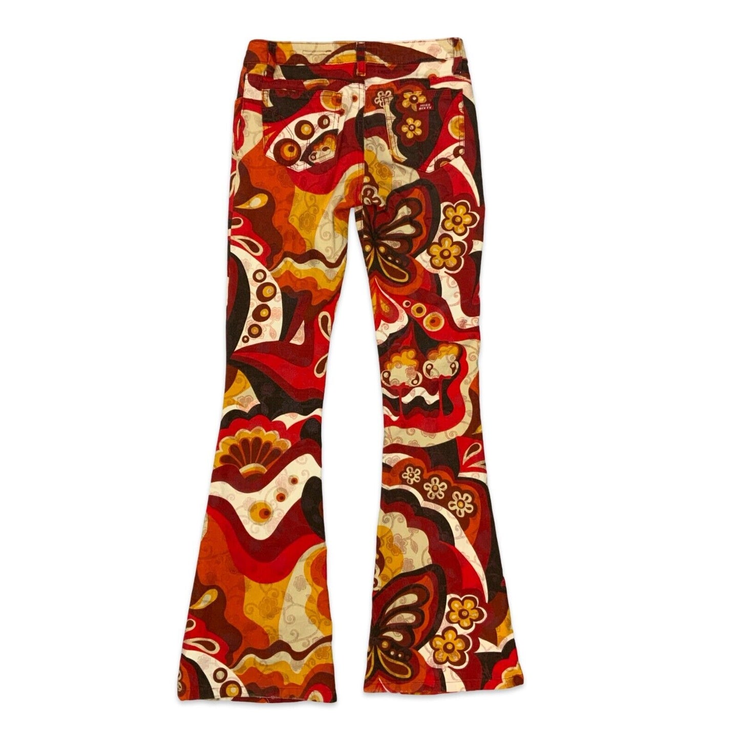 VTG Y2K MISS SIXTY MULTICOLOUR FLORAL SWIRLY LOW RISE FLARED JEANS SIZE 8