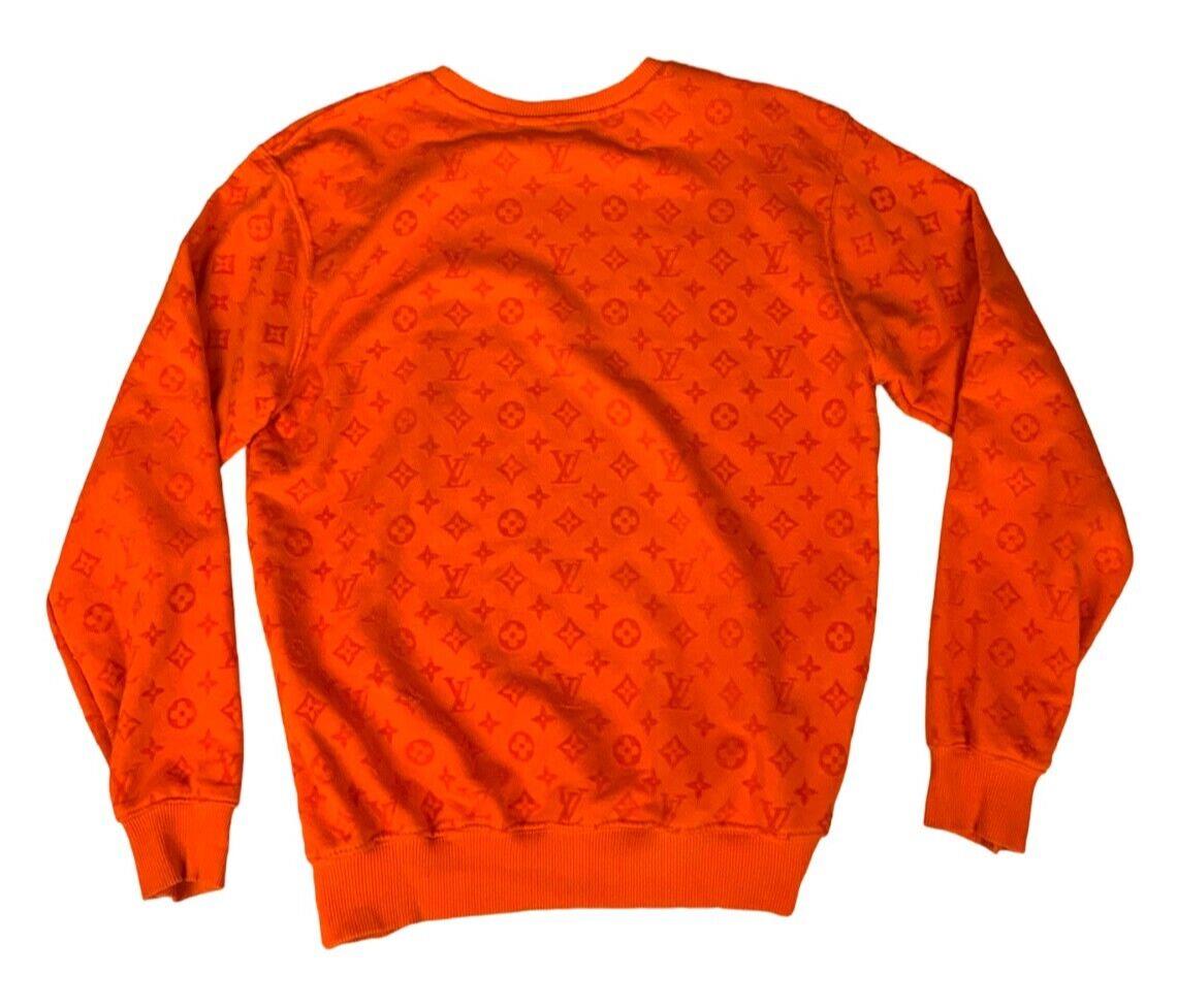 LOUIS VUITTON FULL MONOGRAM JACQUARD ORANGE LOGO CREW NECK SWEATSHIRT SIZE XL