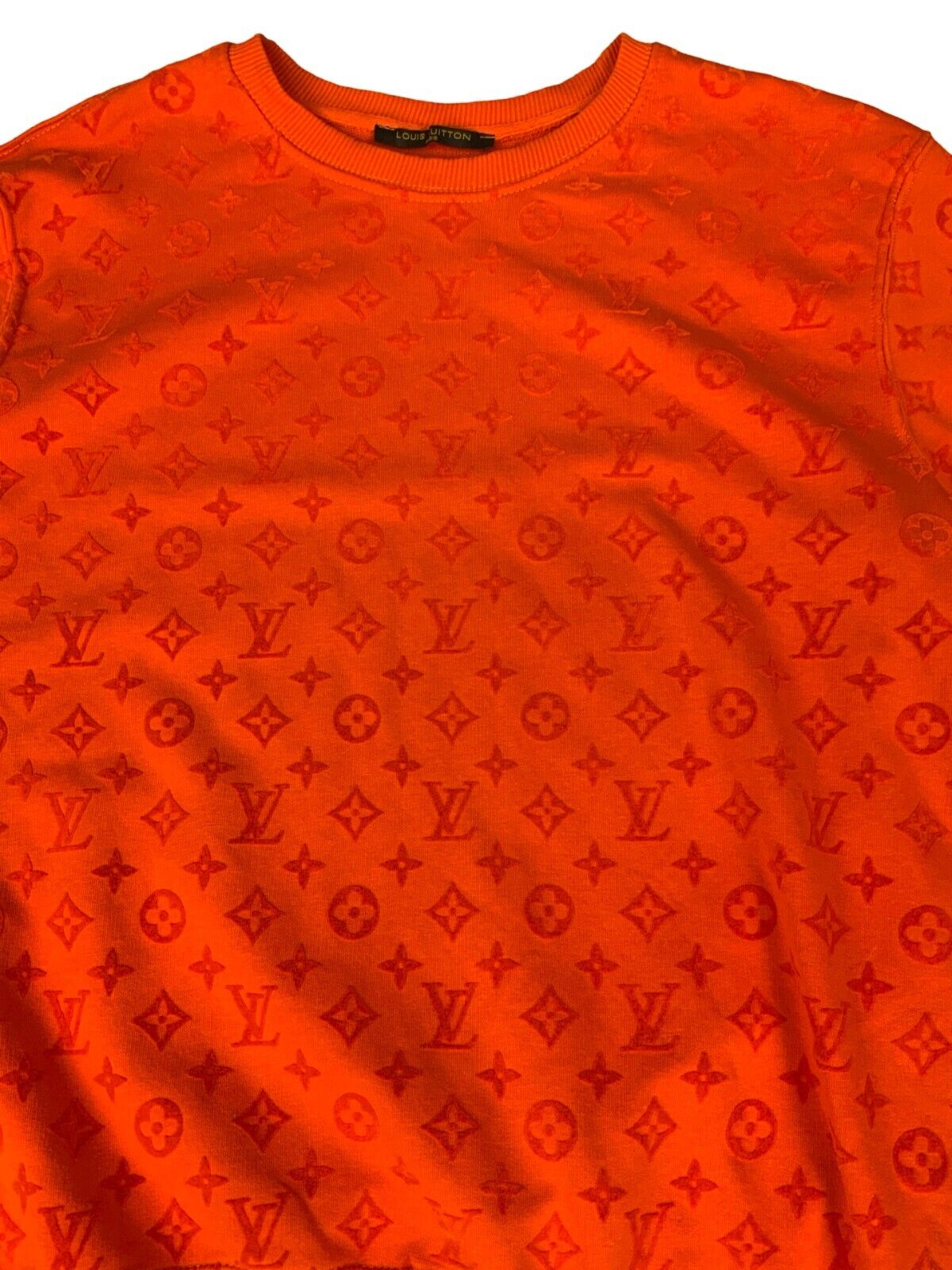 LOUIS VUITTON FULL MONOGRAM JACQUARD ORANGE LOGO CREW NECK SWEATSHIRT SIZE XL