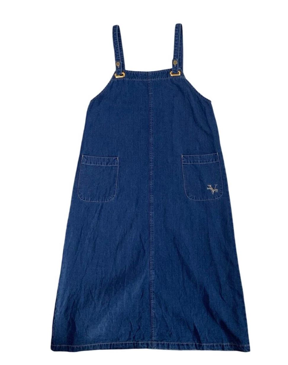 VTG 90s VALENTINO BLUE DENIM PINAFORE DUNGAREE POCKETS DRESS SIZE S
