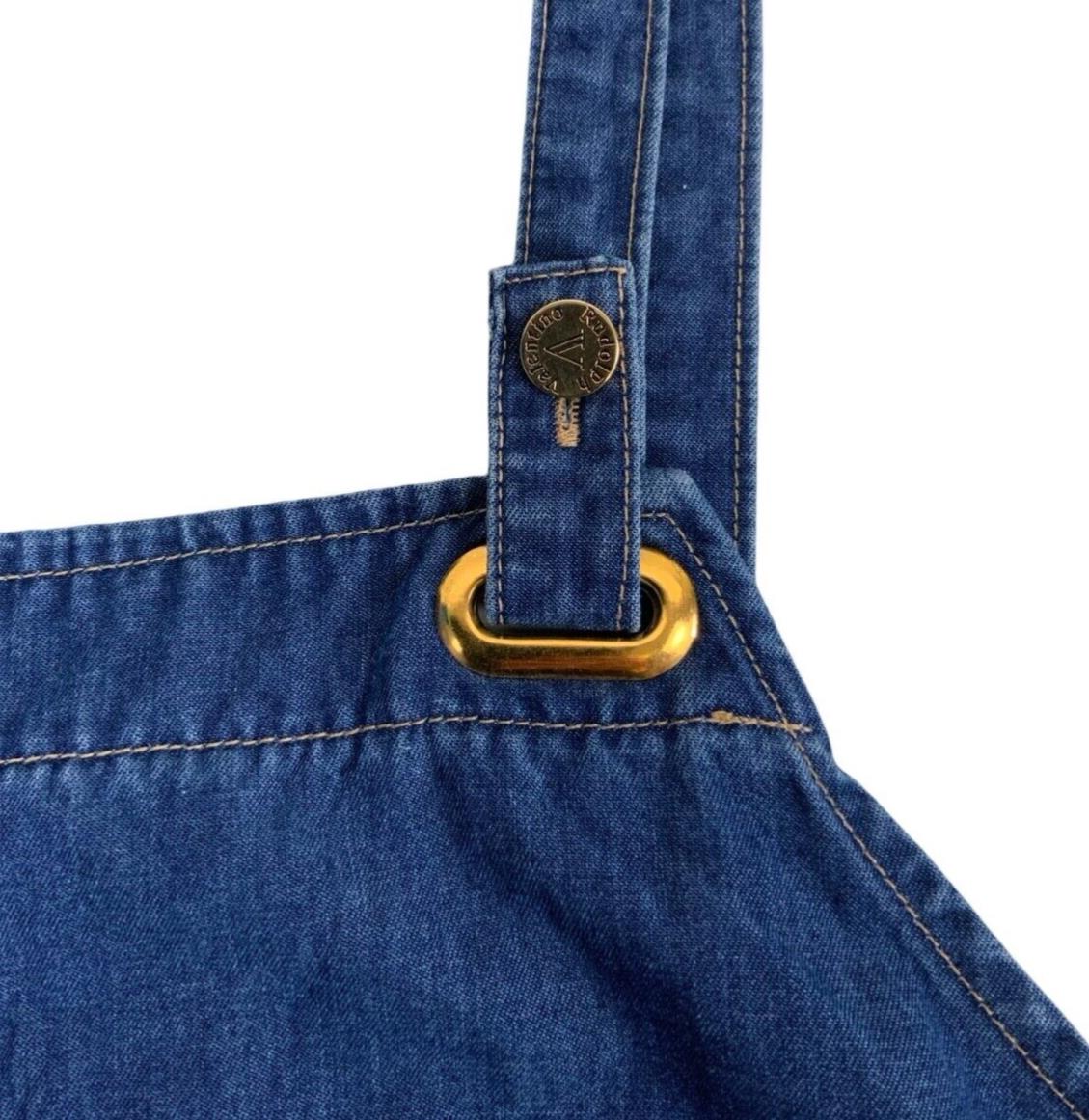 VTG 90s VALENTINO BLUE DENIM PINAFORE DUNGAREE POCKETS DRESS SIZE S