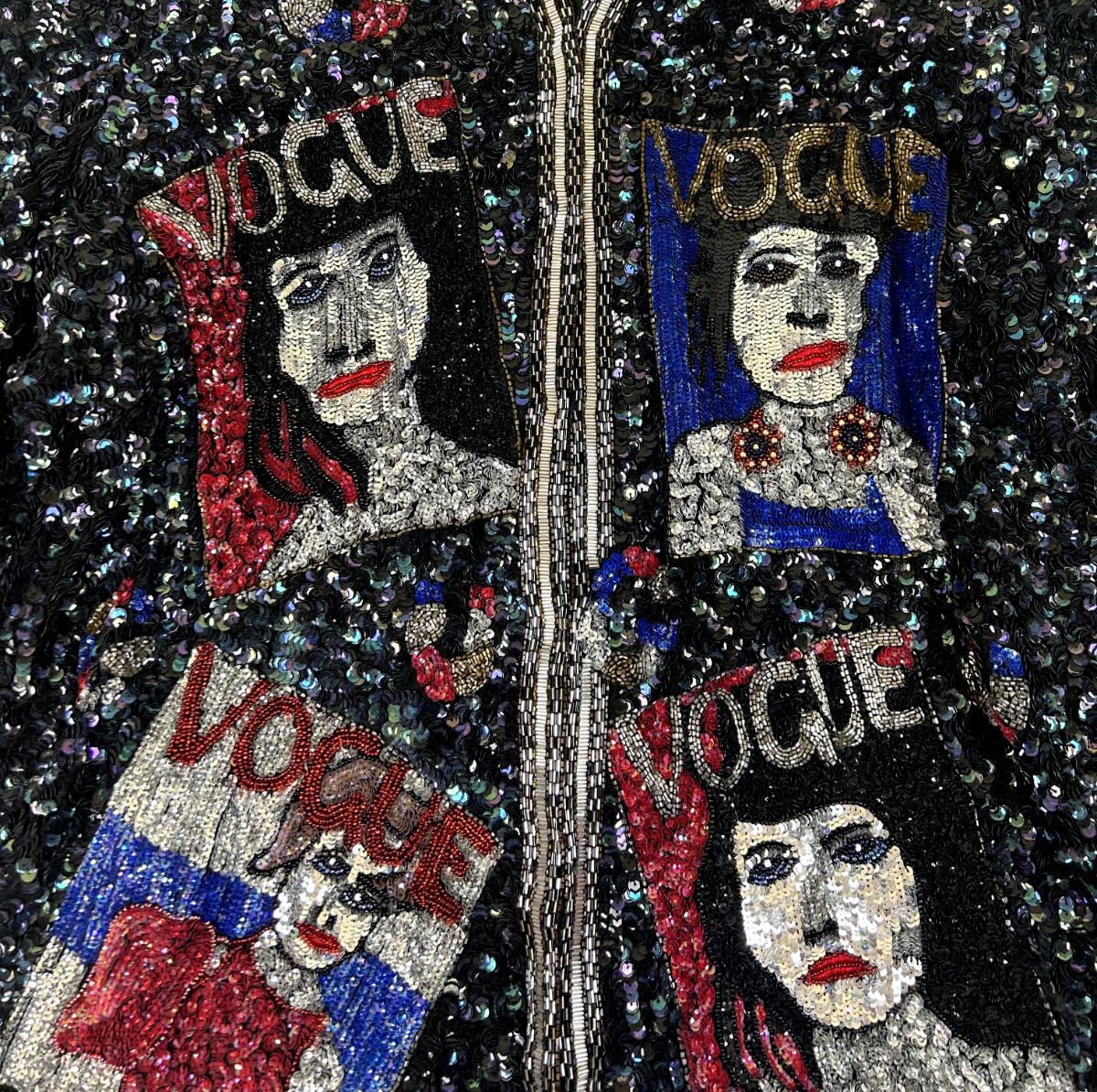 VTG 80S 90s BLACK VOGUE EMBELLISHED MULTICOLOUR SEQUIN BOLERO CARDIGAN L XL