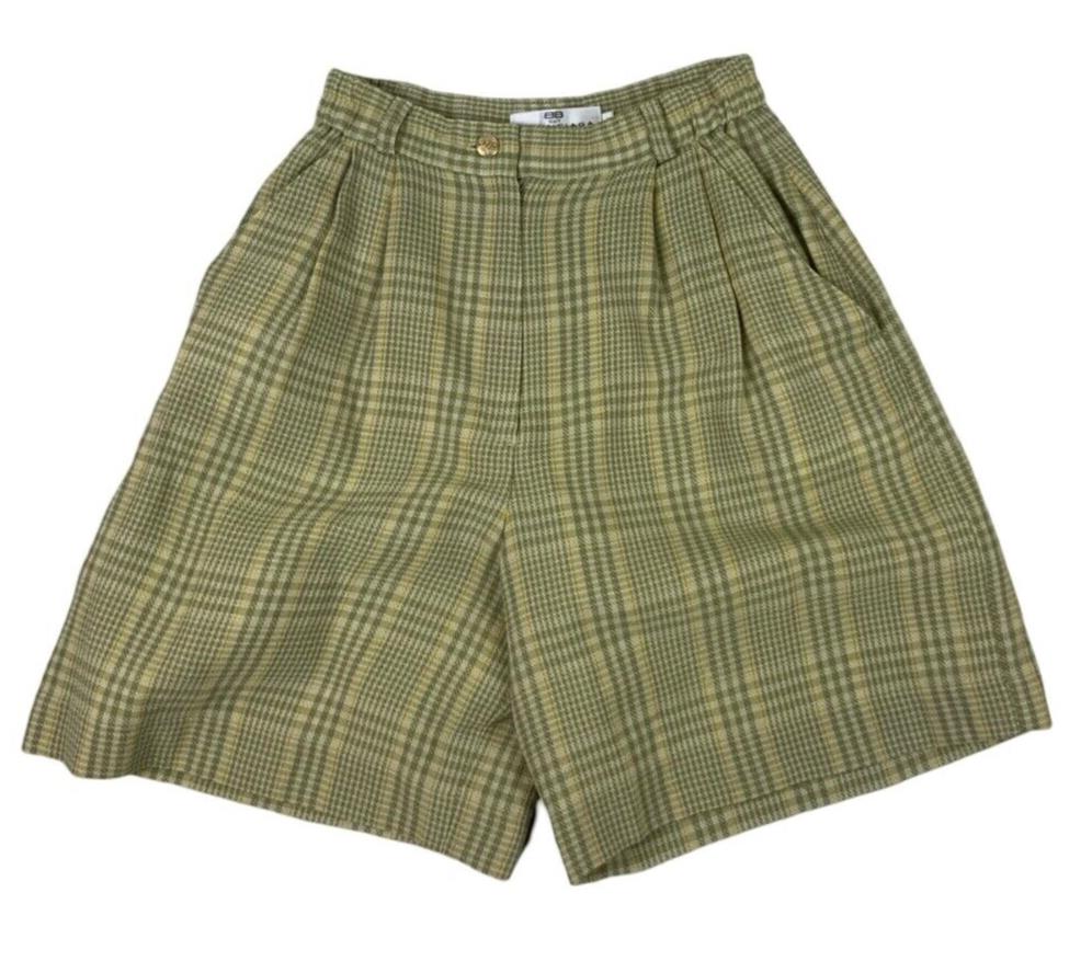 VTG BALENCIAGA SAMPLE PLEATED CHECKED GREEN GOLF SHORTS SIZE S