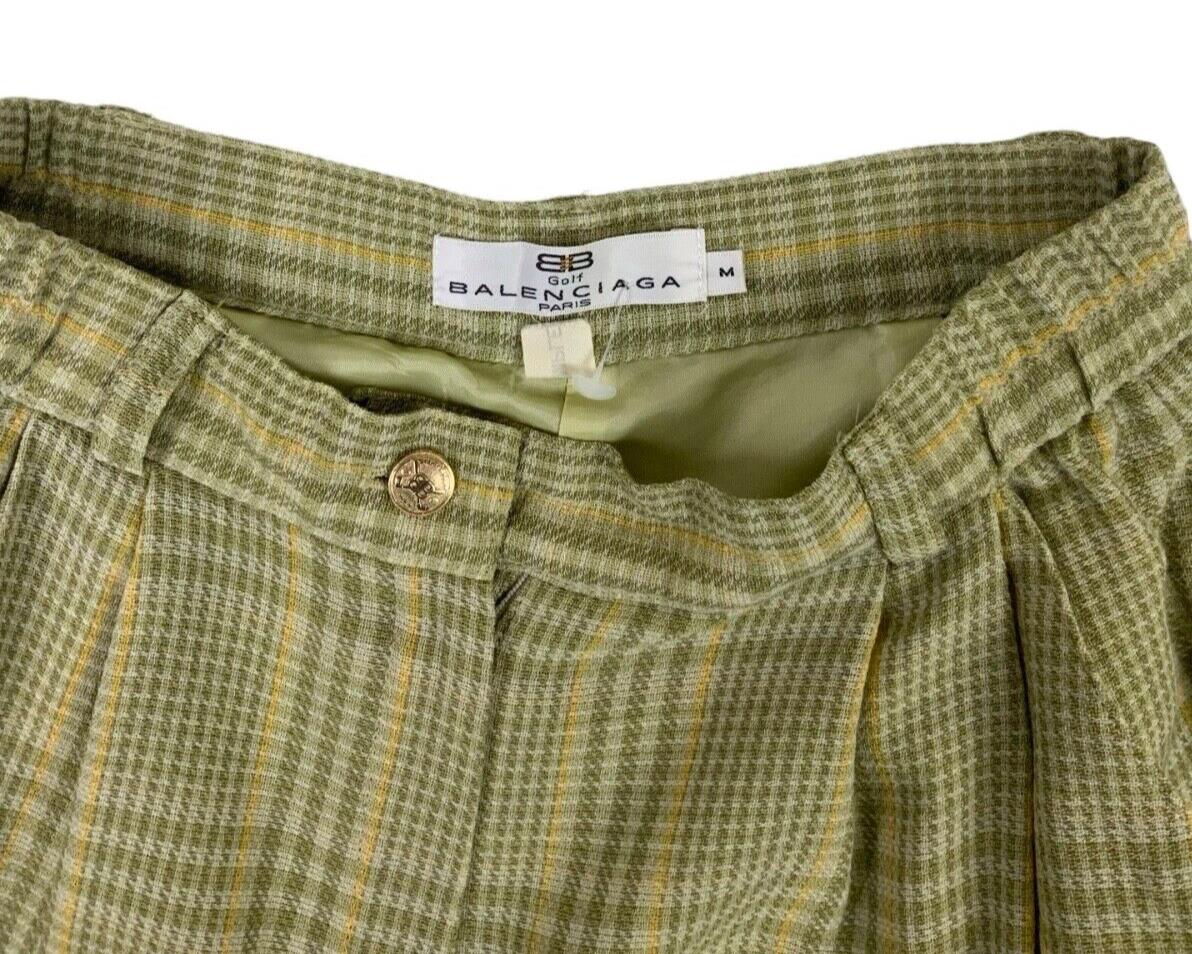 VTG BALENCIAGA SAMPLE PLEATED CHECKED GREEN GOLF SHORTS SIZE S