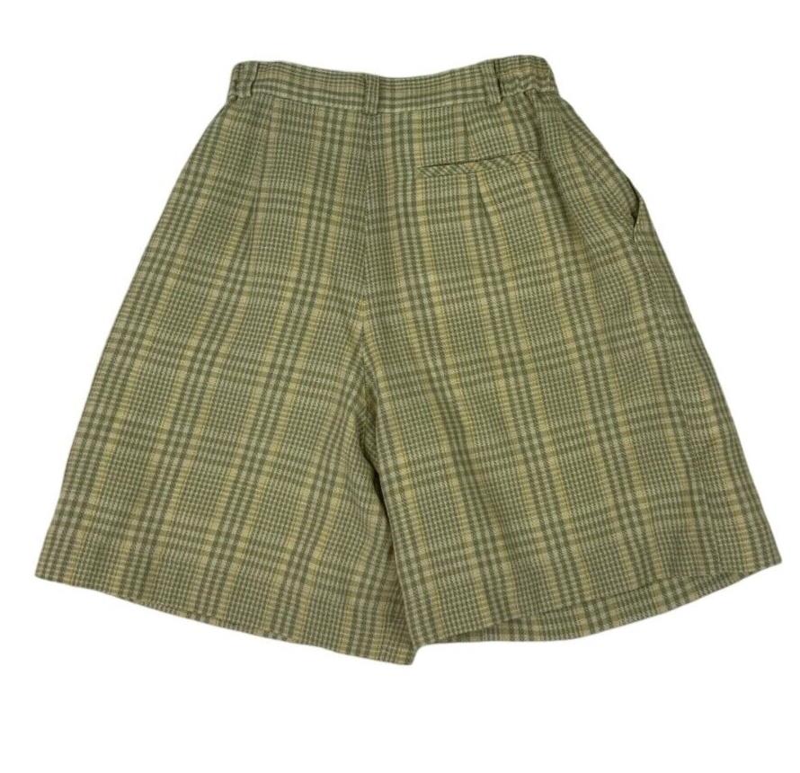 VTG BALENCIAGA SAMPLE PLEATED CHECKED GREEN GOLF SHORTS SIZE S