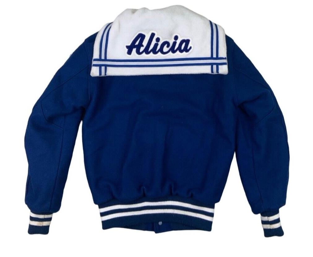 VTG Y2K USA LADIES VARSITY LETTERMAN CHEERLEADER JACKET ALICIA ROCKABILLY S 36”