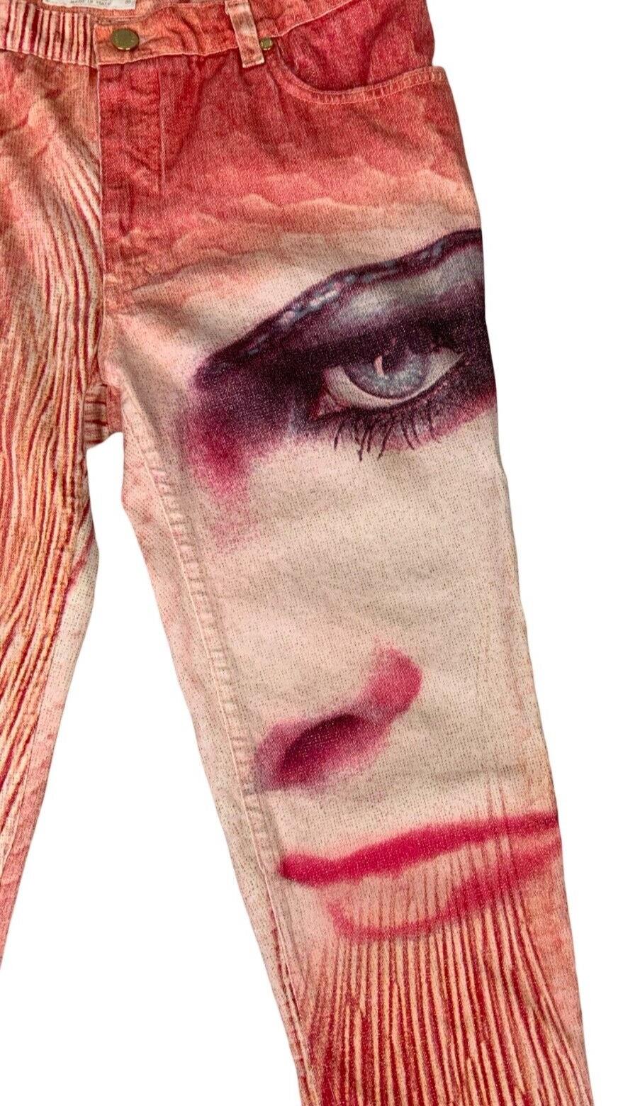 VTG Y2K 2001 ROBERTO CAVALLI RUNWAY LIZ TAYLOR FACE PRINT CROPPED JEANS M 12 14
