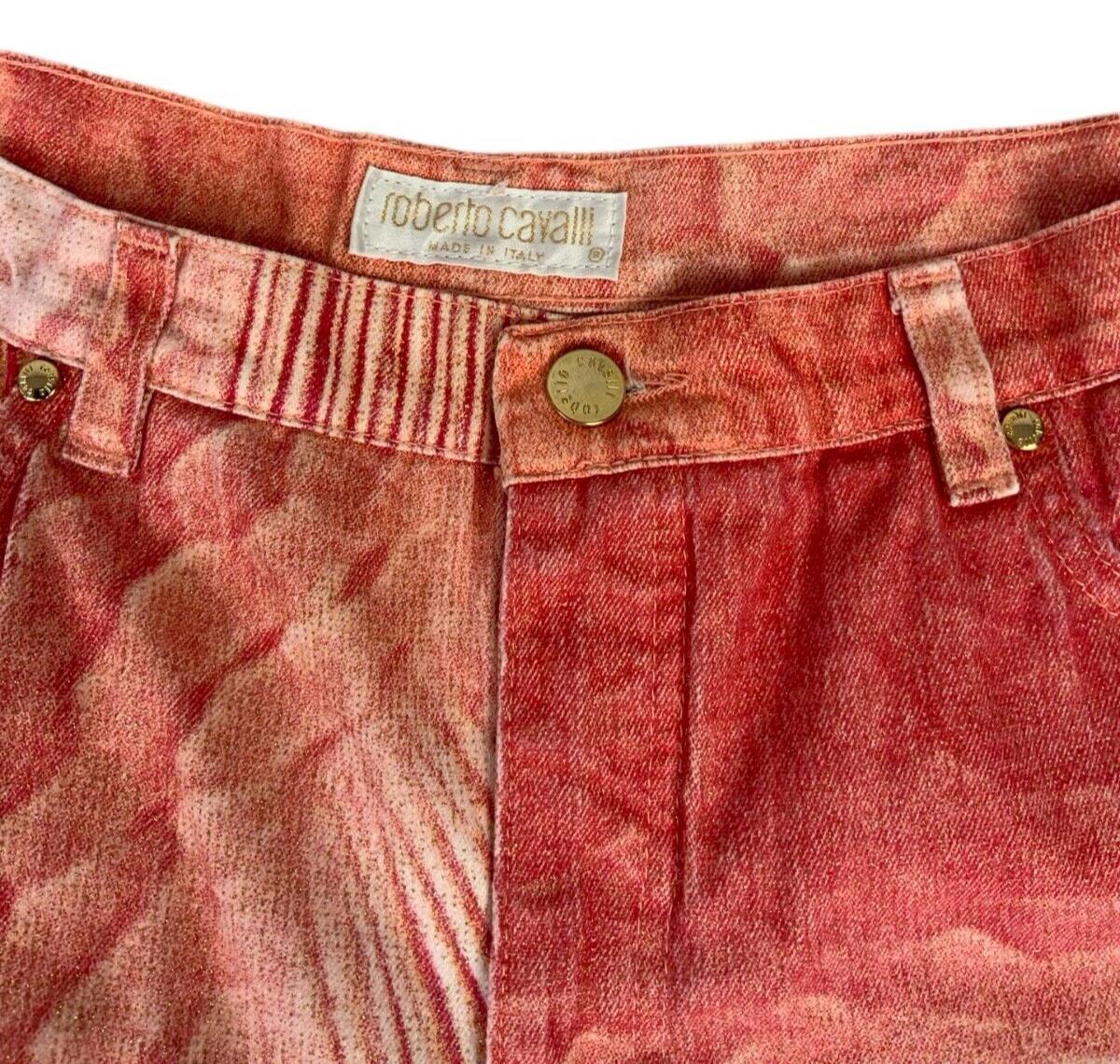 VTG Y2K 2001 ROBERTO CAVALLI RUNWAY LIZ TAYLOR FACE PRINT CROPPED JEANS M 12 14