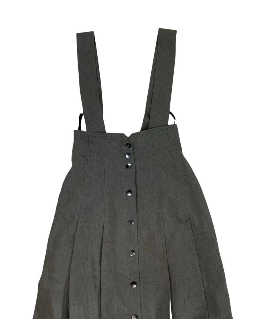 VTG 80s 90S GREY GREEN PLEATED BUTTON UP DUNGAREE MIDI SKIRT 10